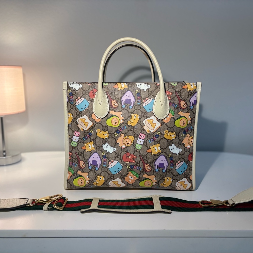 Gucci Brown and Cream Tote Bag with Iconic Design